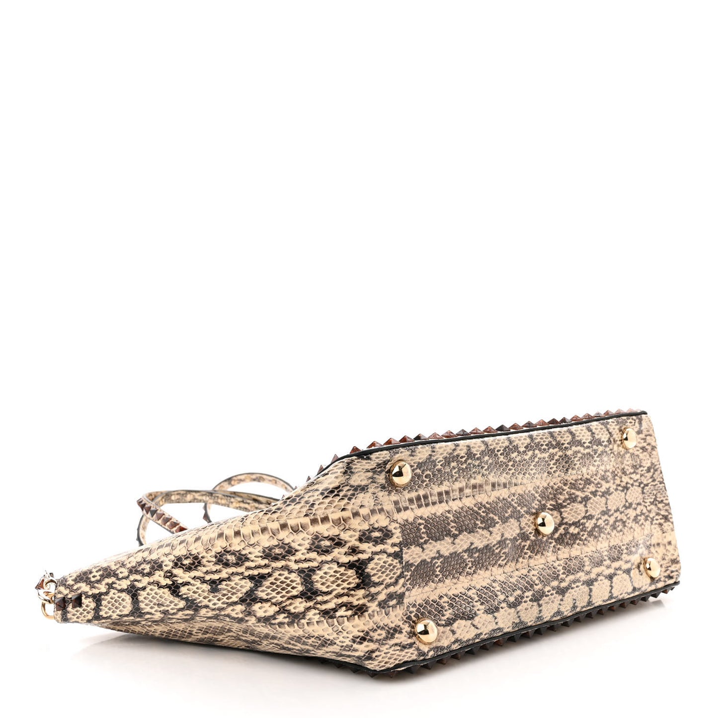 Snakeskin Medium Rockstud Tote Beige