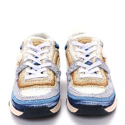 Chanel Braided Raffia Womens CC Sneakers 40 Blue Beige 3 of 11