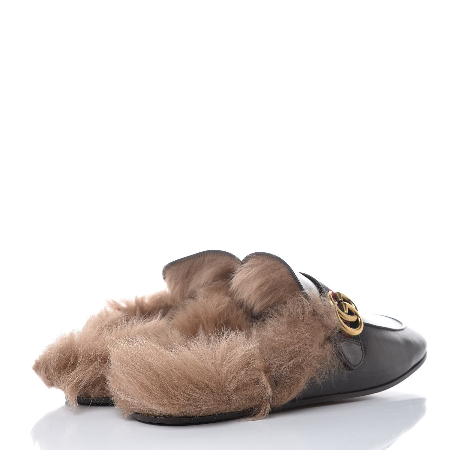 Gucci Goatskin Fur Web GG Mens Princetown Slippers 11 Cocoa 4 of 8