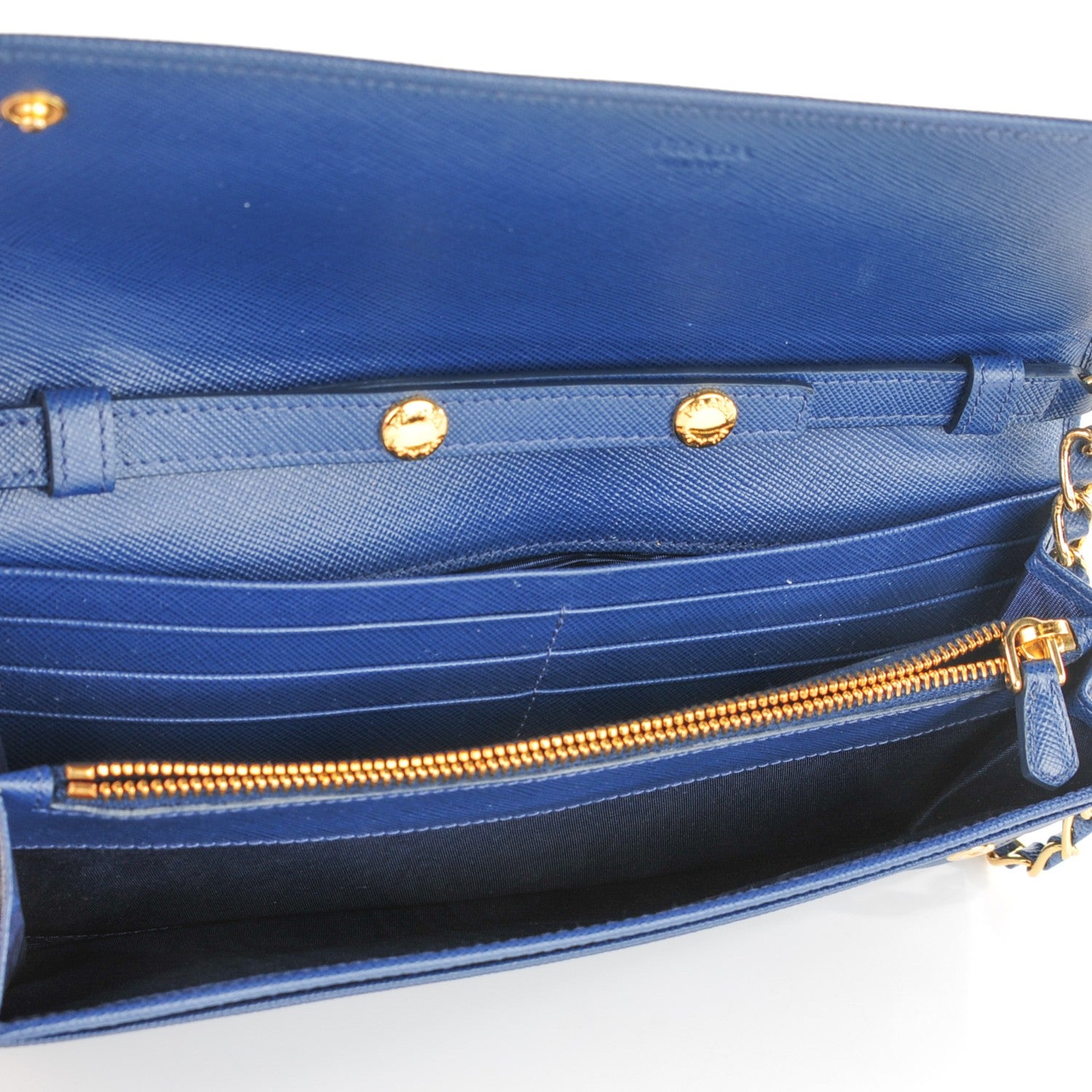 Prada Saffiano Metal Oro Chain Wallet Bleuette 6 of 6