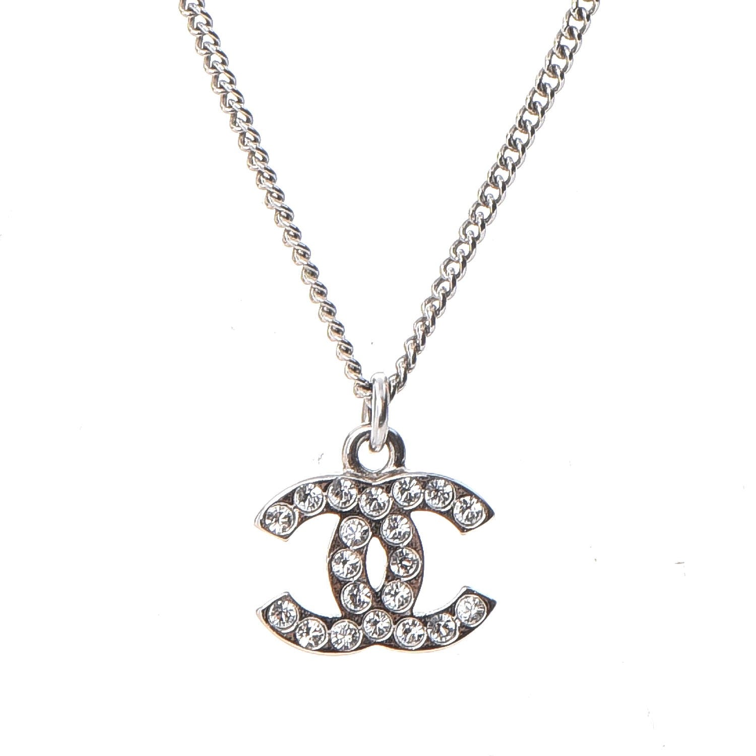 Chanel Crystal Timeless CC Necklace Silver 3 of 7