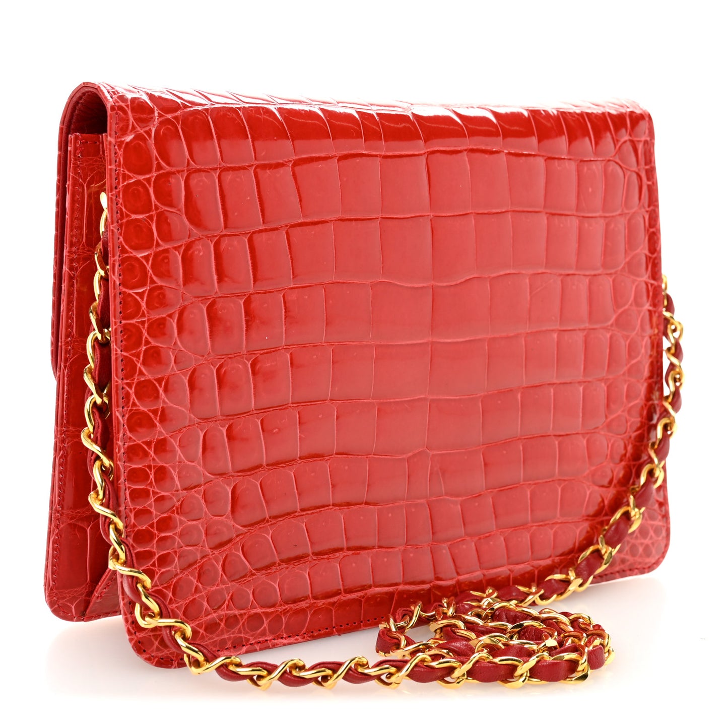 Shiny Alligator Small Single Flap Red