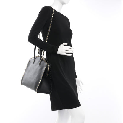 Valentino Garavani Vitello Rockstud Dome Satchel Black 3 of 23