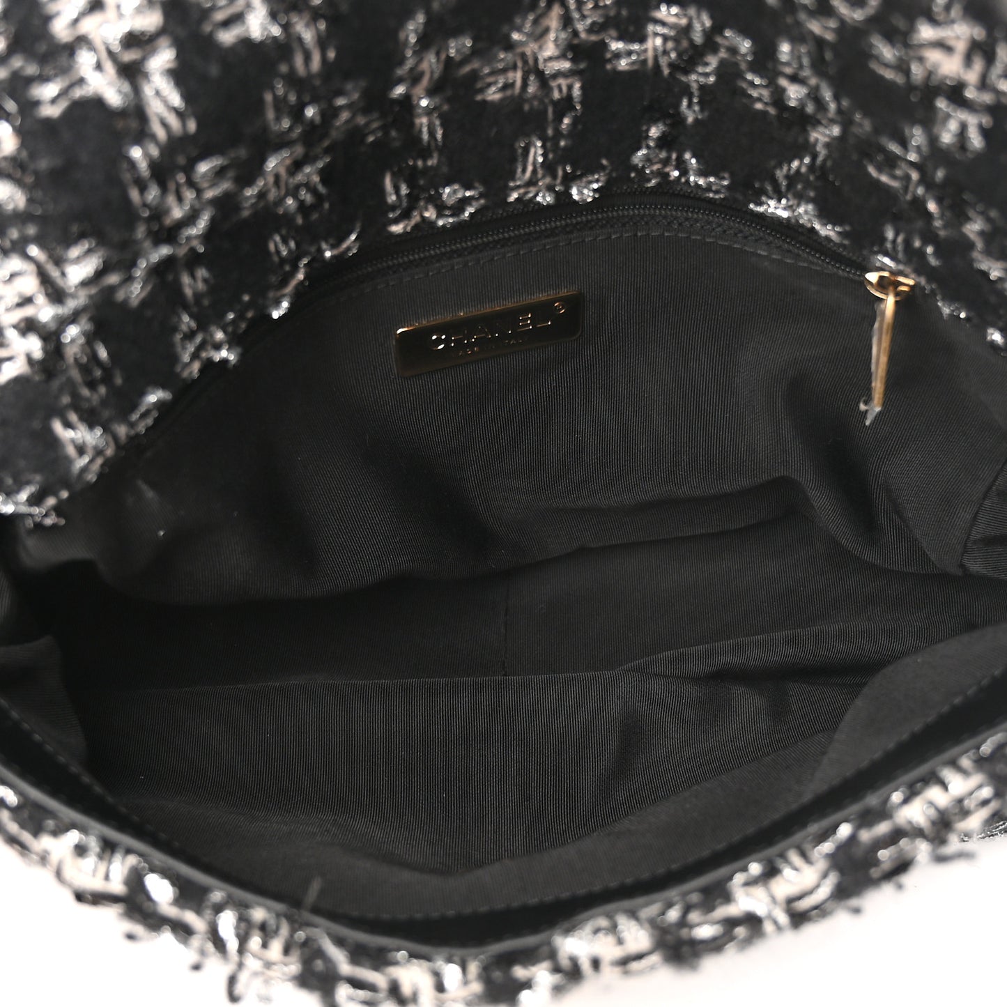 Tweed Quilted Large Chanel 19 Flap Black Silver Ecru