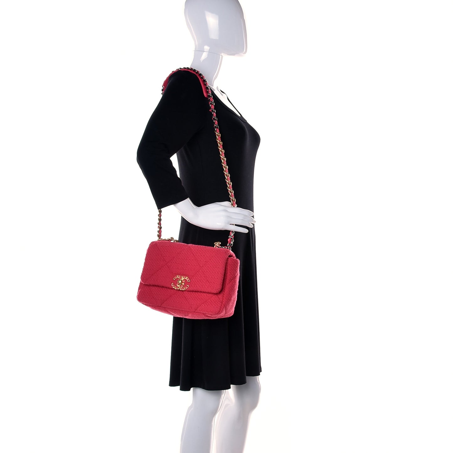 Tweed Quilted Medium Chanel 19 Flap Raspberry