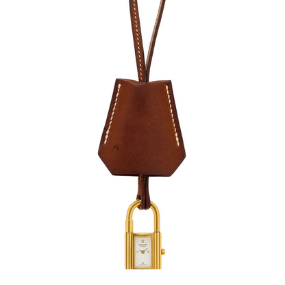 Hermes Stainless Steel Barenia Kelly Clochette Necklace Watch Fauve 1 of 7