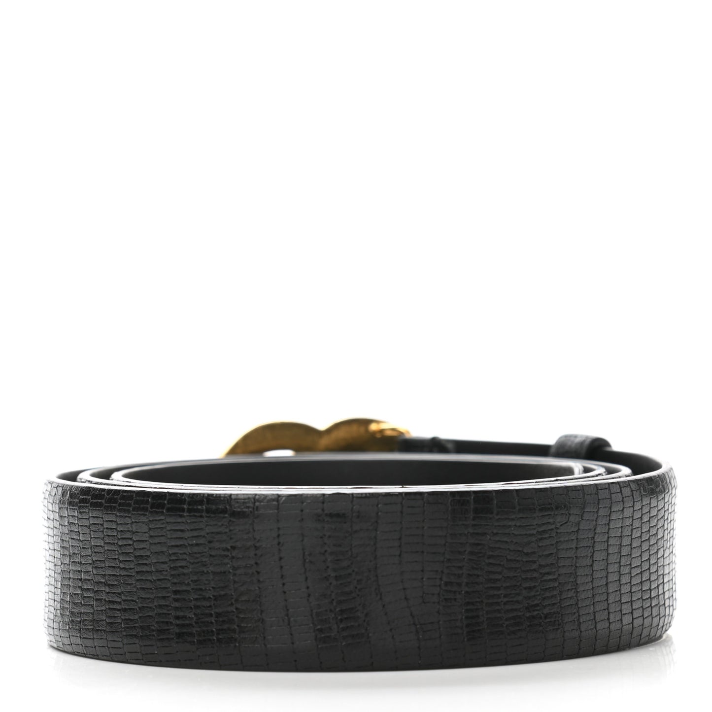 Lizard Embossed Calfskin Gripoix Poured Glass Along The Nile CC Belt 95 38 Black