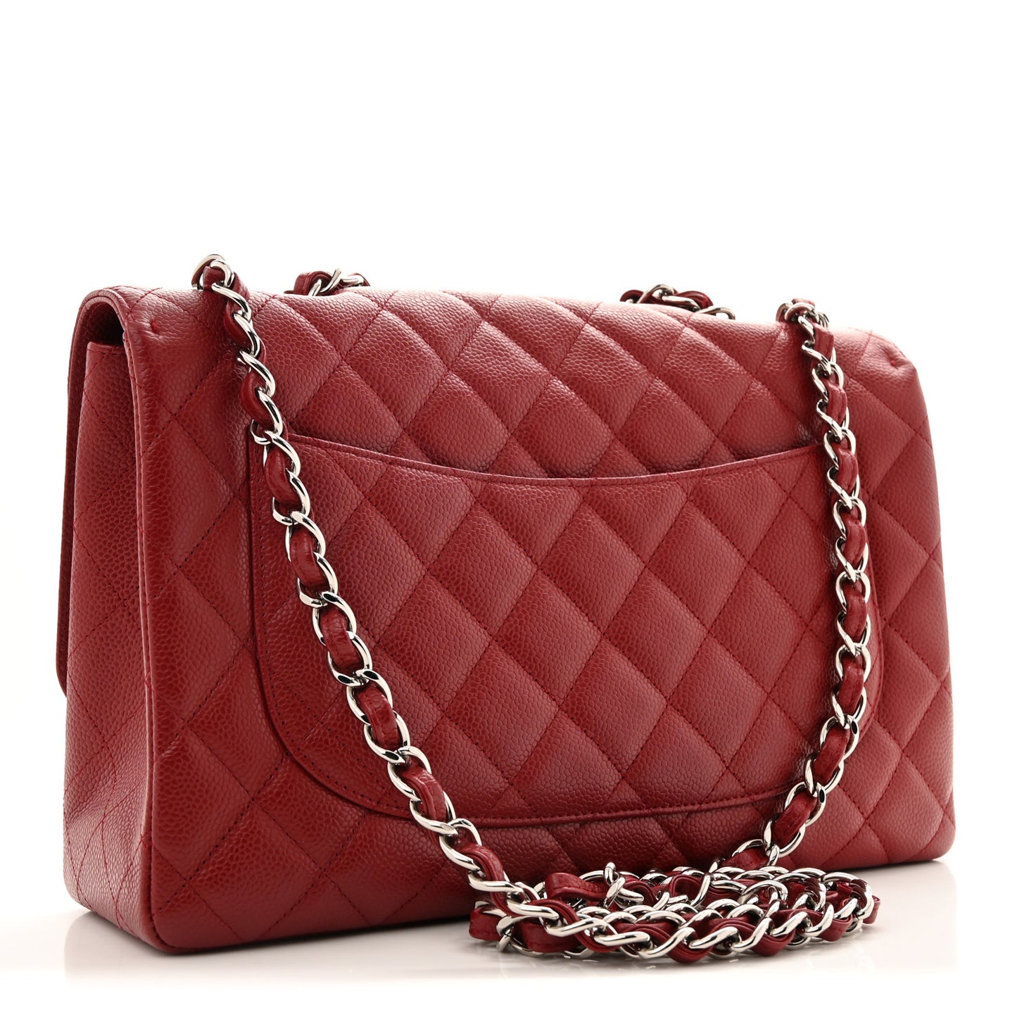 Caviar Quilted Jumbo Single Flap Dark Red