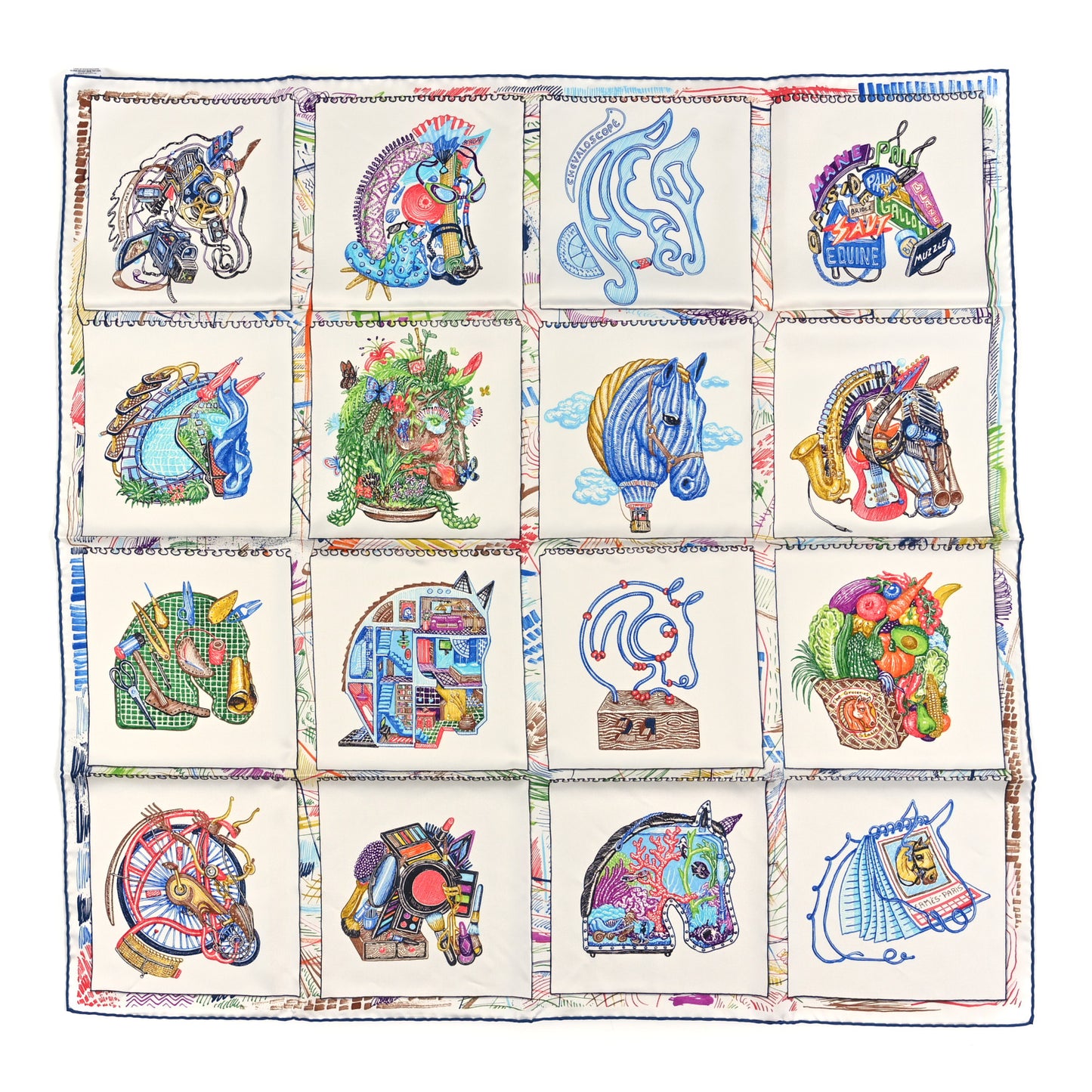 Silk Chevaloscope Scarf 90 Rose Nacre Vert Multicolor