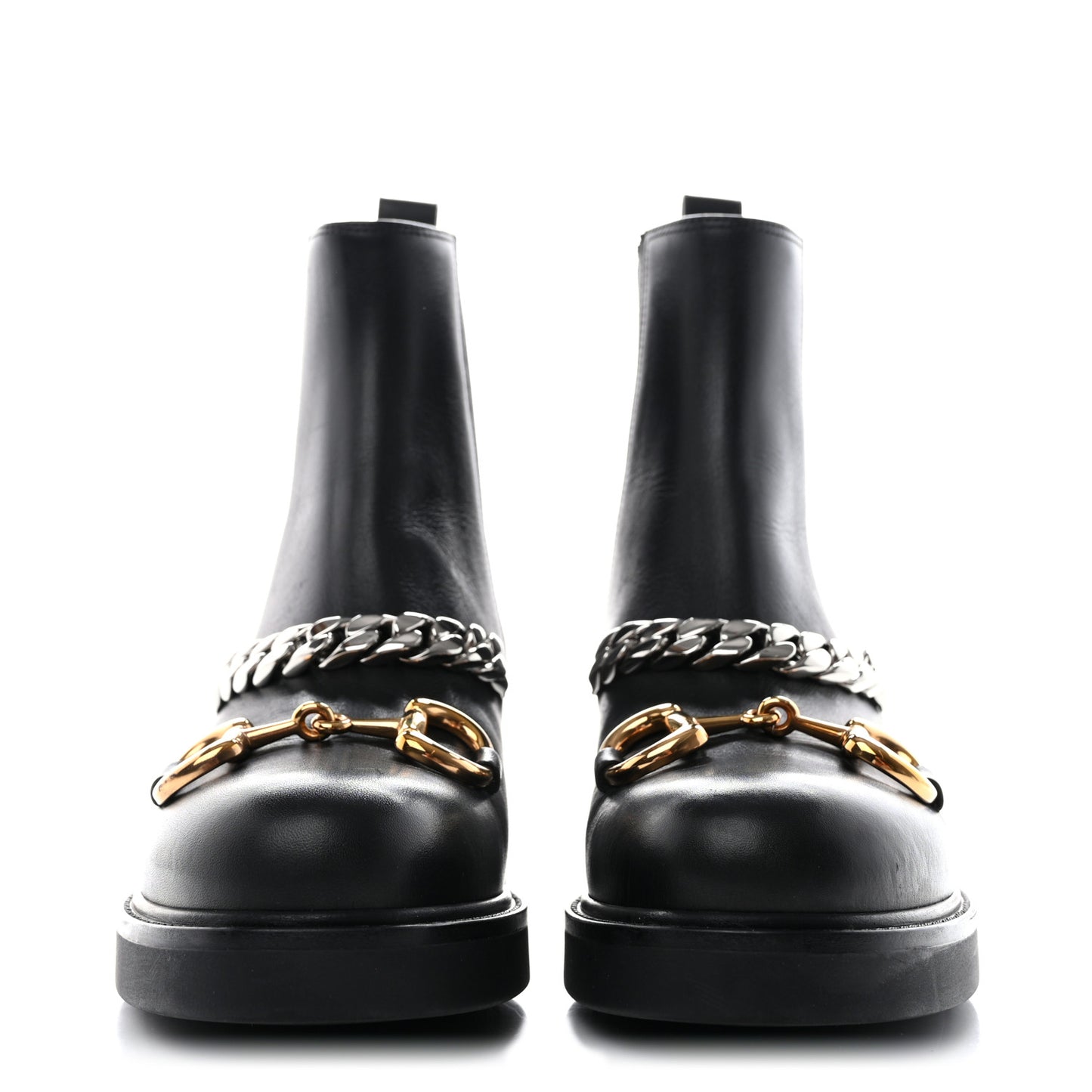 Flores Calfskin Horsebit Chain Ankle Boots 38.5 Black