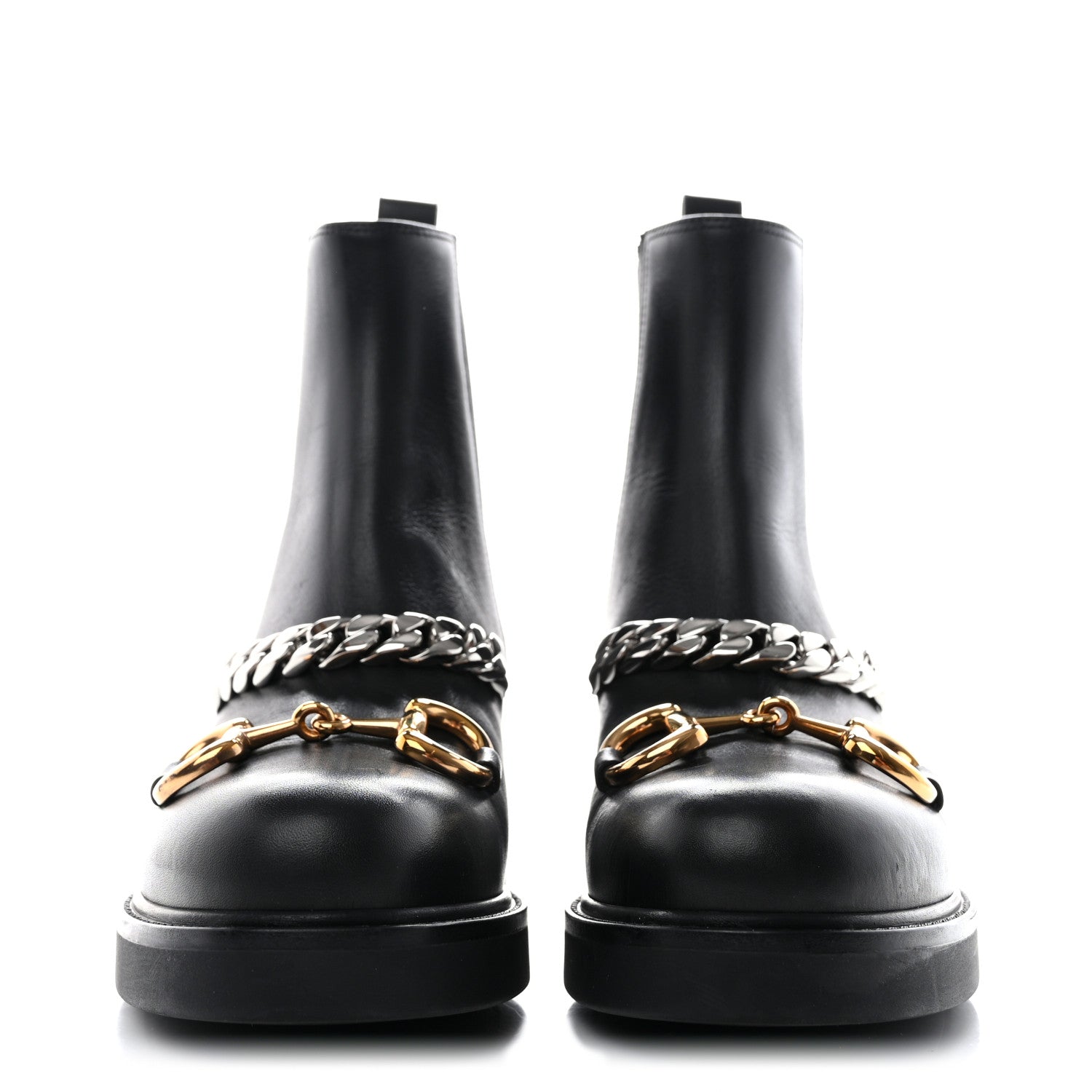 Gucci Flores Calfskin Horsebit Chain Ankle Boots 38.5 Black 2 of 10