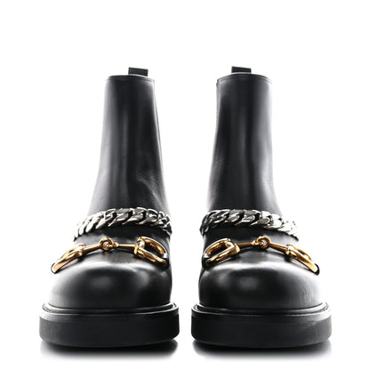 Gucci Flores Calfskin Horsebit Chain Ankle Boots 38.5 Black 2 of 10