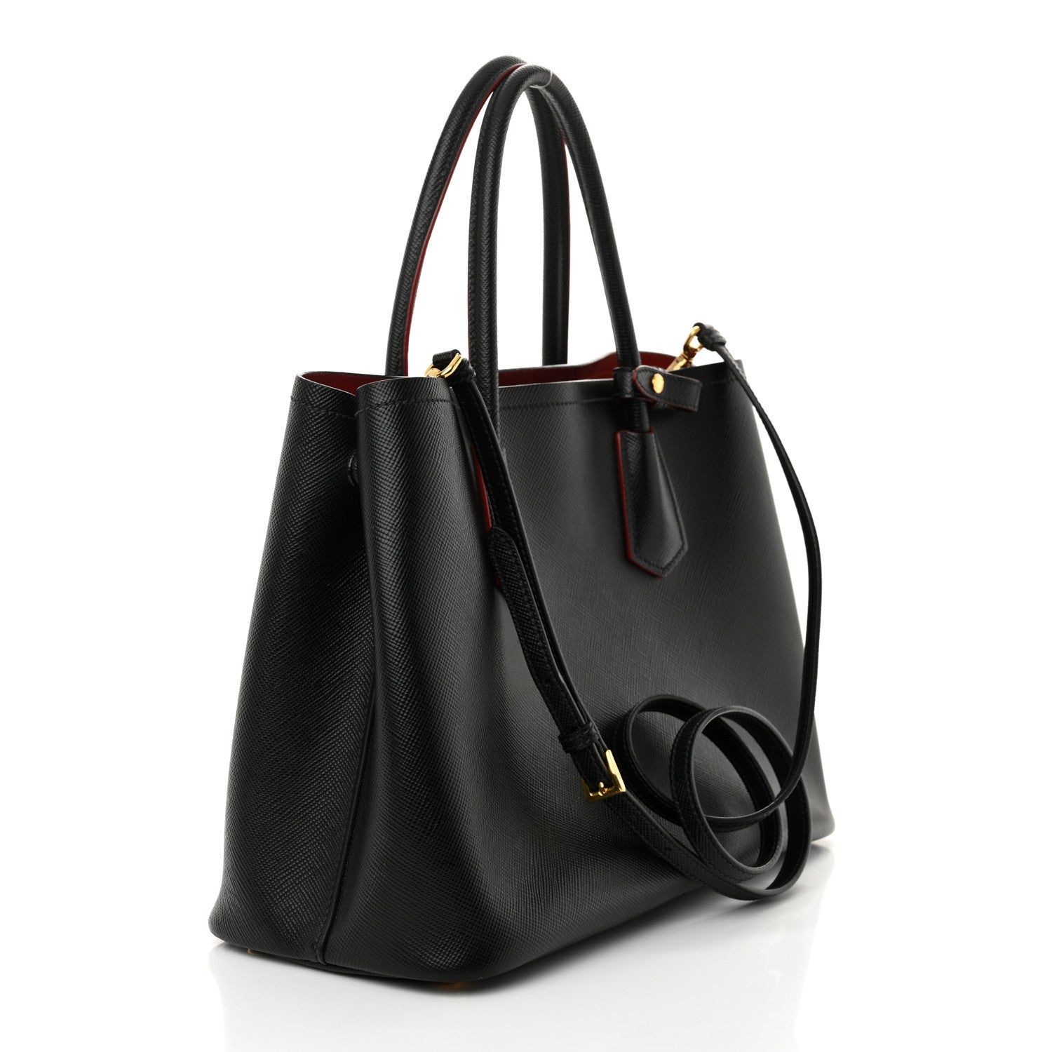 Prada Saffiano Cuir Medium Double Bag Black Fuoco 3 of 12