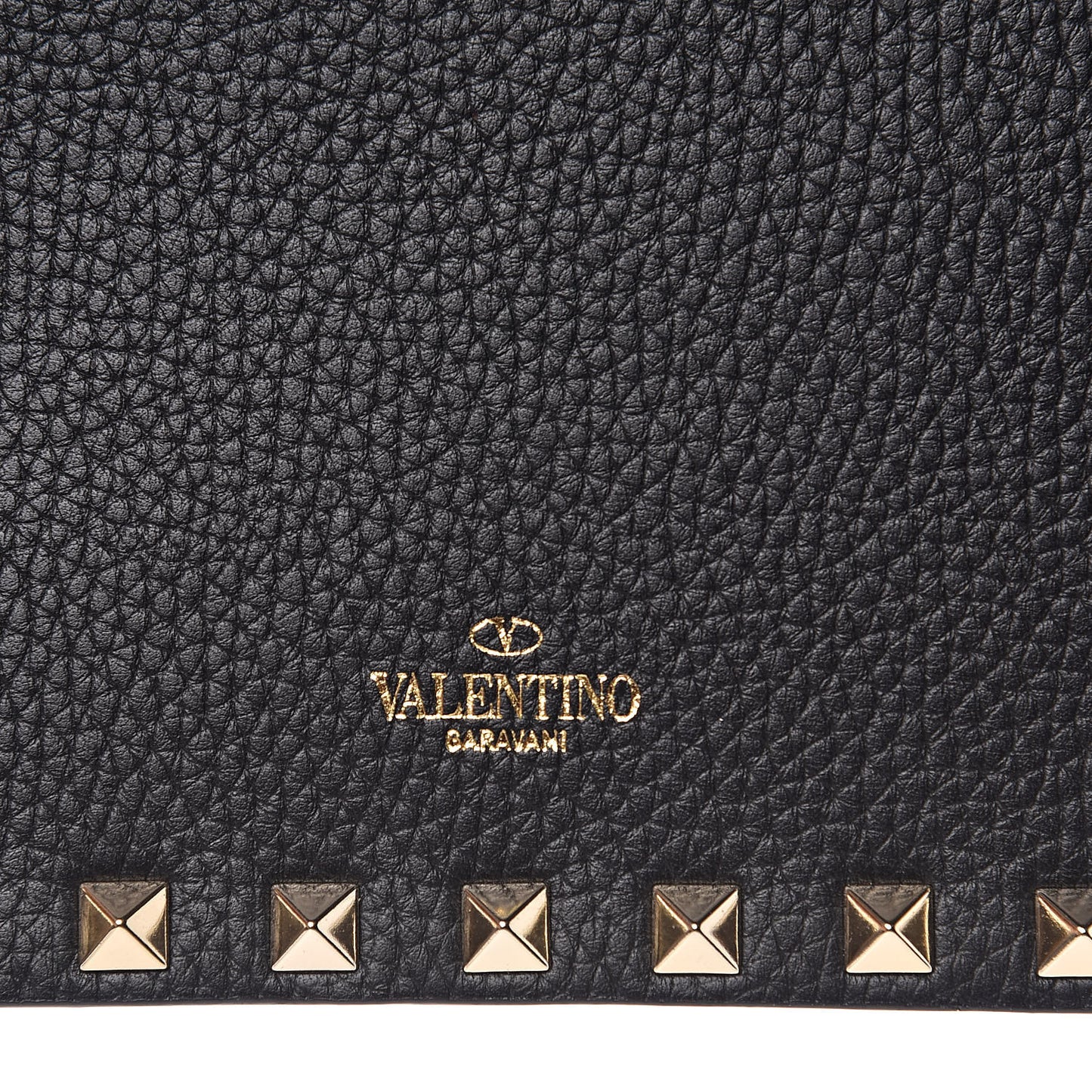 Pebbled Calfskin Rockstud Envelope Wallet on Chain Black
