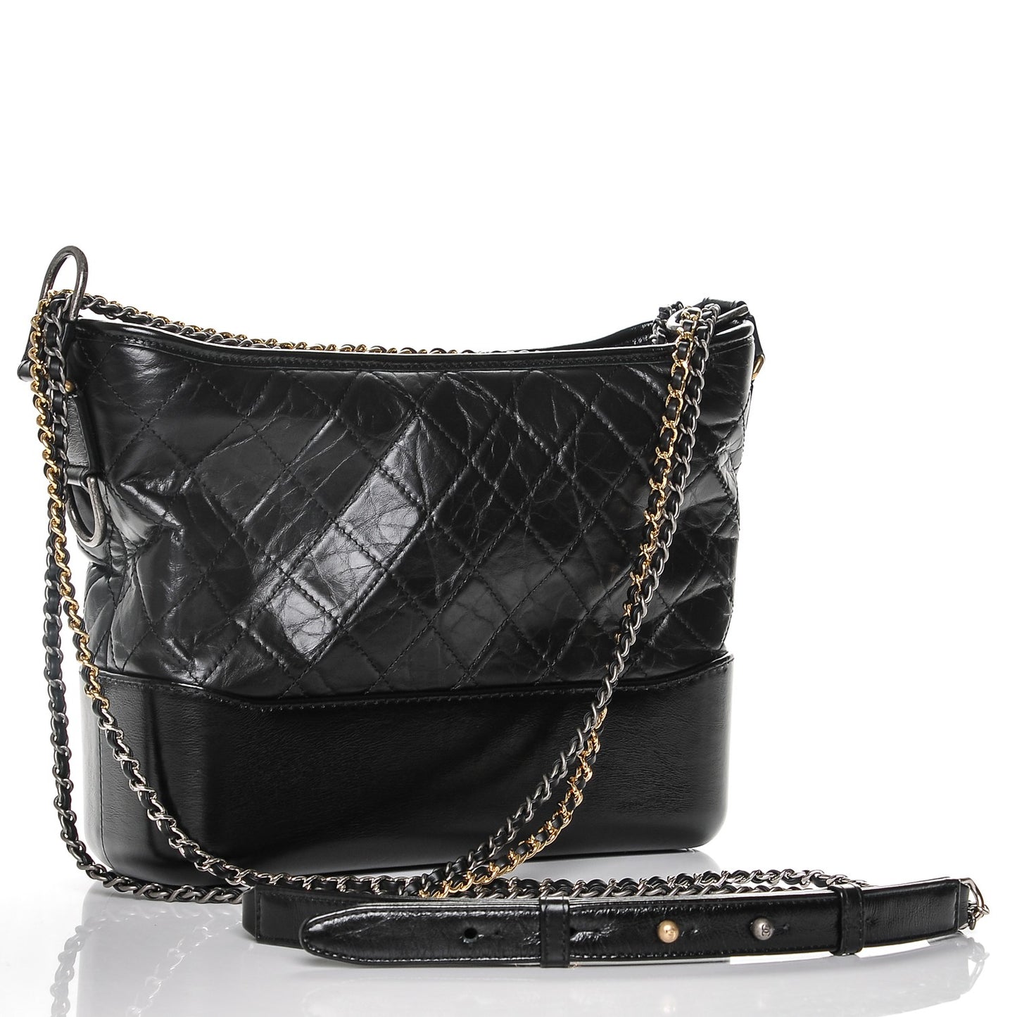 Aged Calfskin Quilted Medium Gabrielle Hobo Black