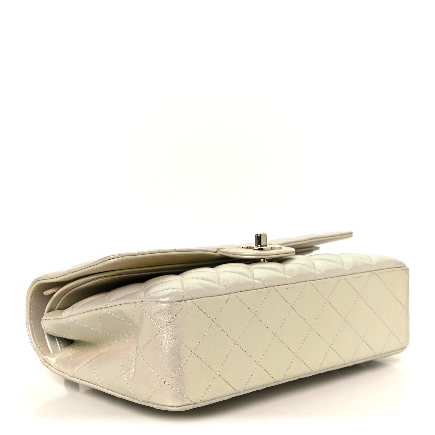 Iridescent Lambskin Quilted Medium Double Flap Ivory