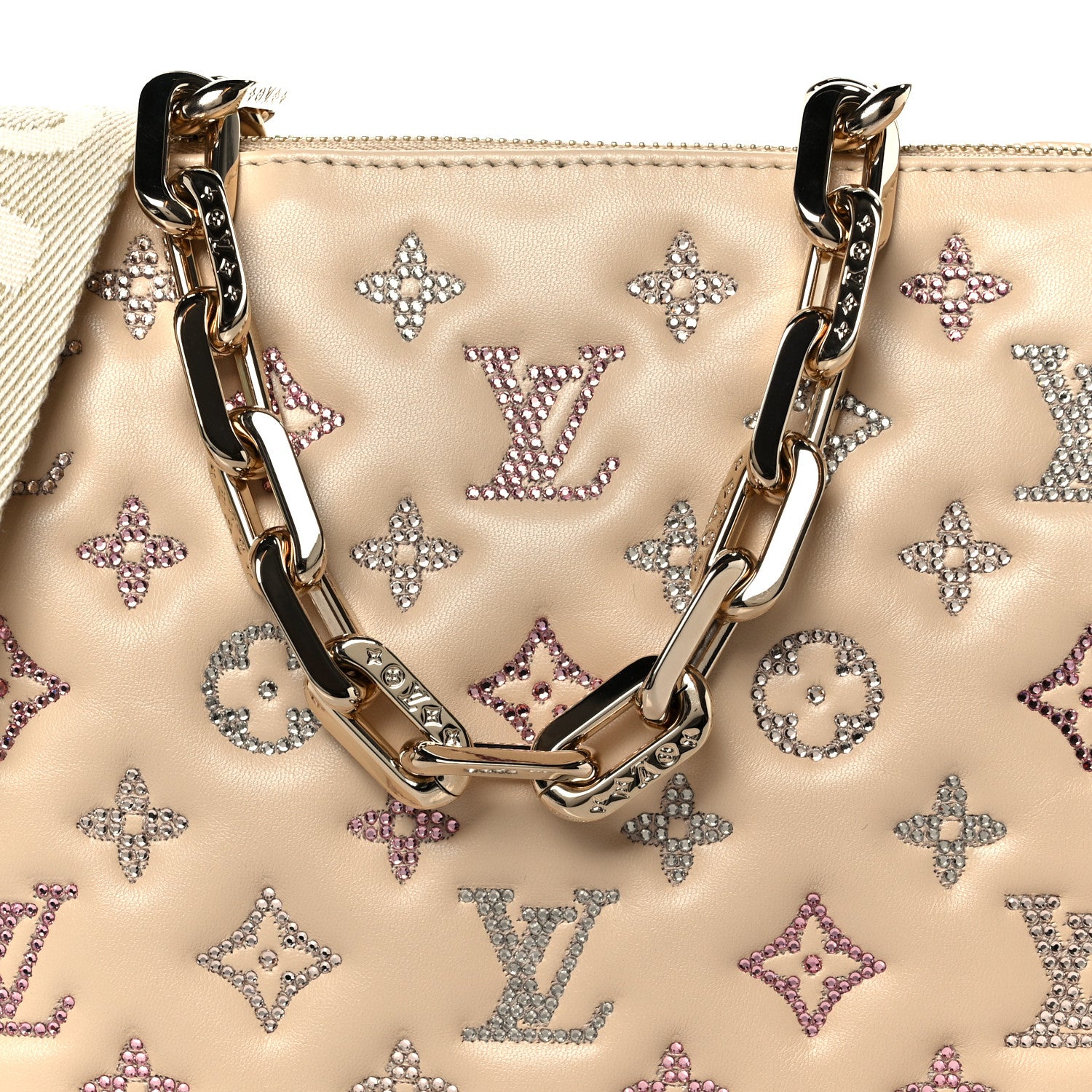 Louis Vuitton Lambskin Swarovski Crystal Embossed Monogram Coussin PM Nude 10 of 12