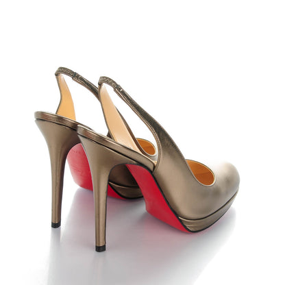Christian Louboutin Laminated Nappa Scissor Girl 120 Platform Slingback Pumps 37.5 Bronze 4 of 7