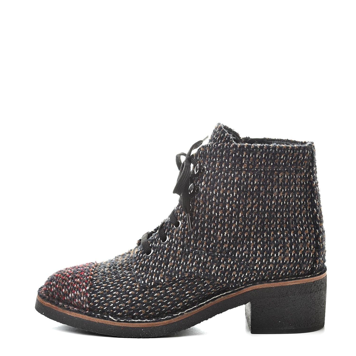 Chanel Tweed Quilted Lace Up Short Boots 40.5 Black Multicolor 1 of 8