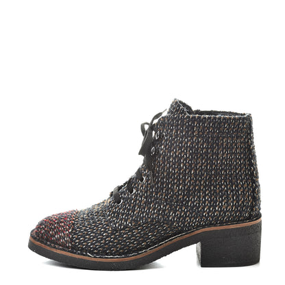 Chanel Tweed Quilted Lace Up Short Boots 40.5 Black Multicolor 1 of 8