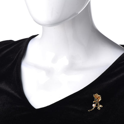Mikimoto 18K Yellow Gold Akoya Pearl 5.5mm Rose Lapel Pin 2 of 4
