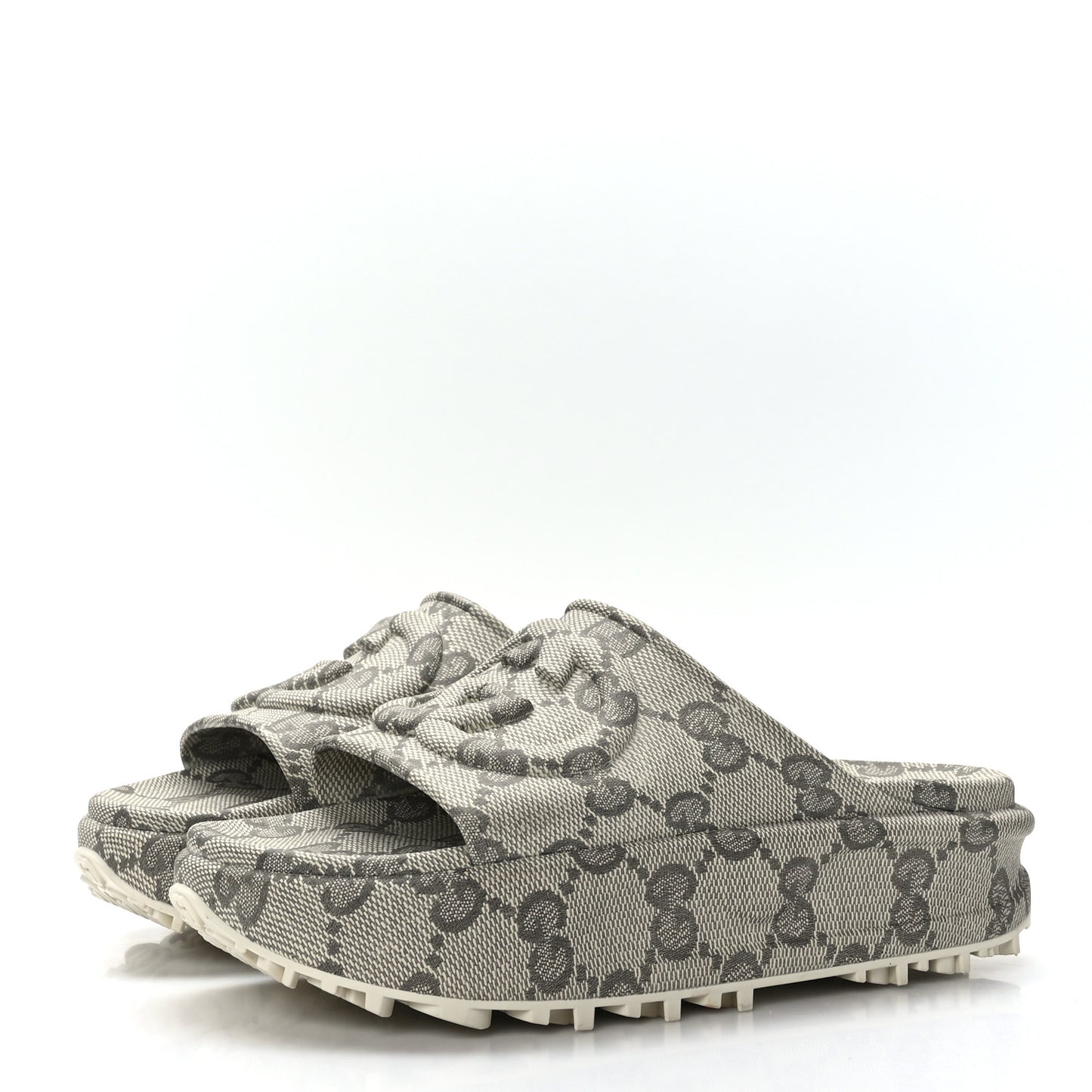 Cubic Rubber GG Monogram Womens Interlocking G Platform 42mm Slide Sandals 40 Beige Ebony
