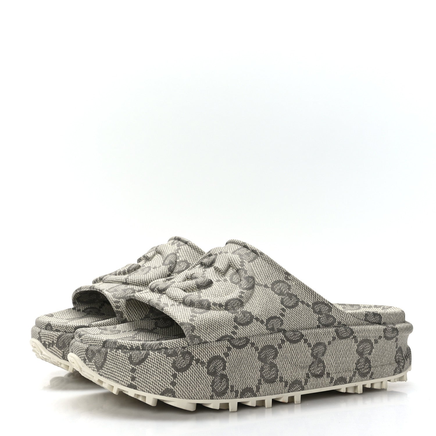 Gucci Cubic Rubber GG Monogram Womens Interlocking G Platform 42mm Slide Sandals 40 Beige Ebony 3 of 7