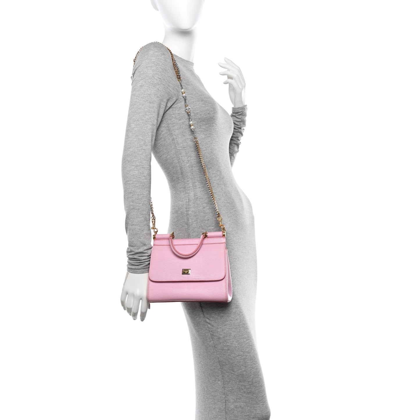 Lizard Calfskin Embossed Small Miss Sicily Satchel Light Pink