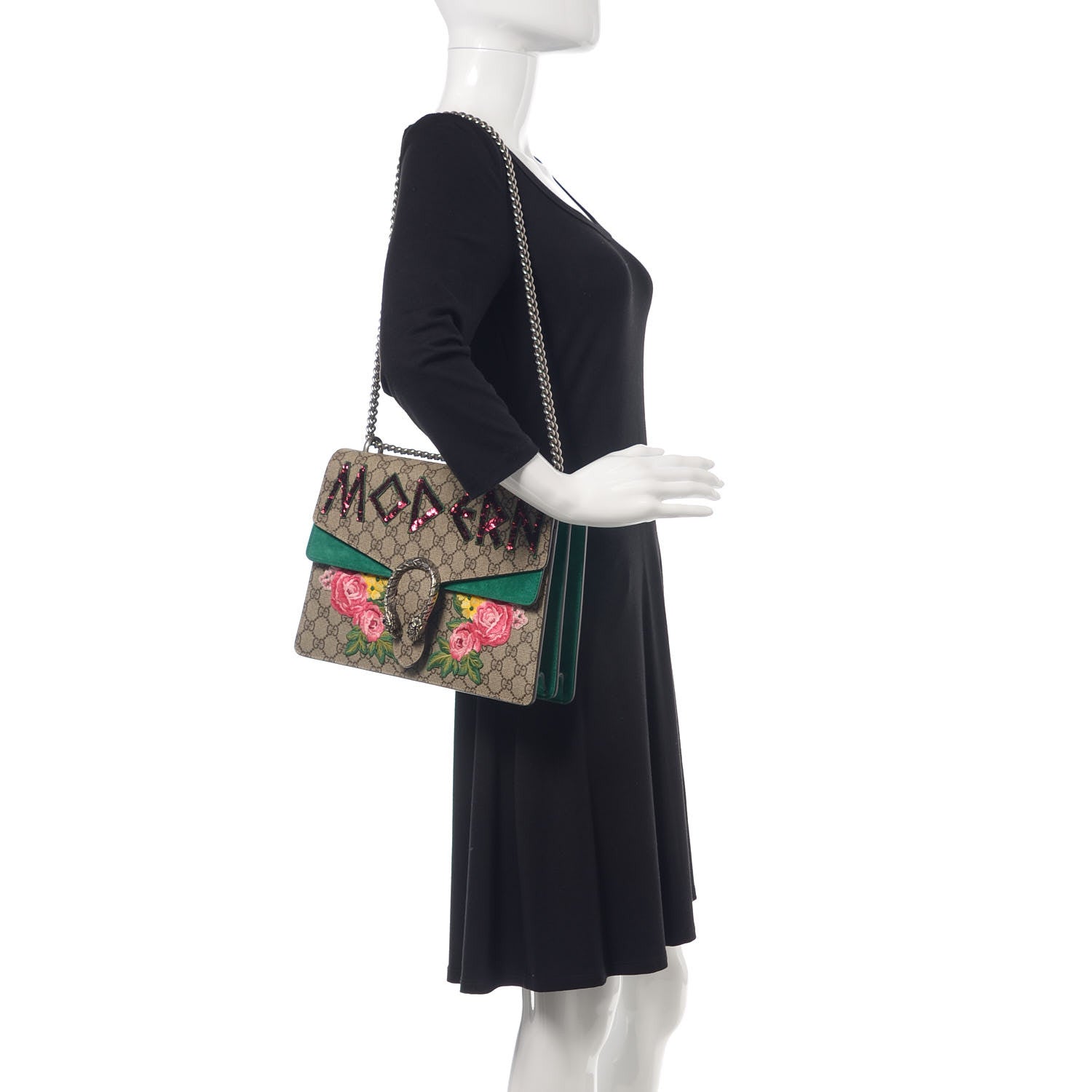Gucci GG Supreme Monogram Embroidered Medium Dionysus Shoulder Bag Emerald 2 of 10