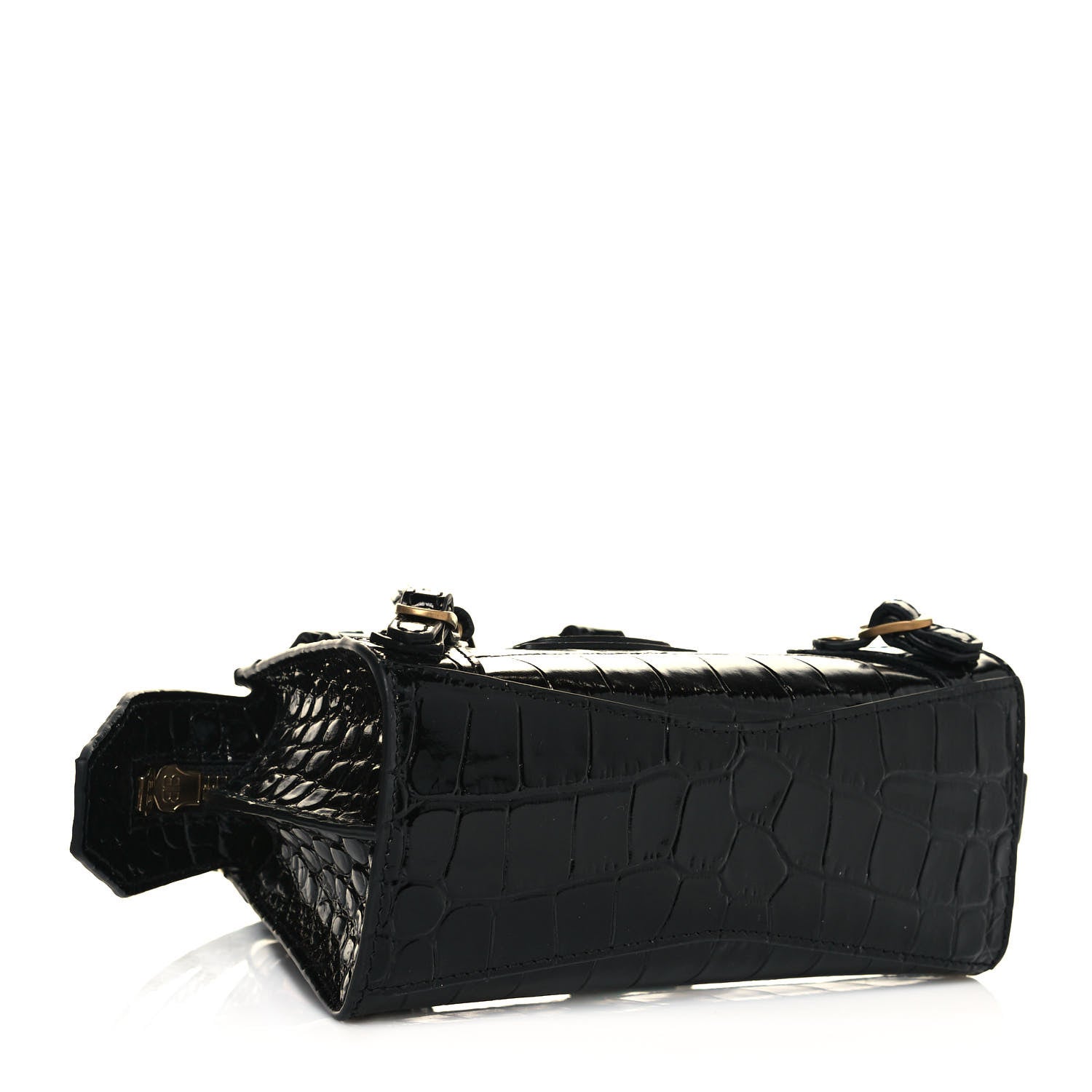 Balenciaga Shiny Supple Calfskin Crocodile Embossed Neo Classic Gold Hardware Super Nano City Crossbody Black 4 of 10