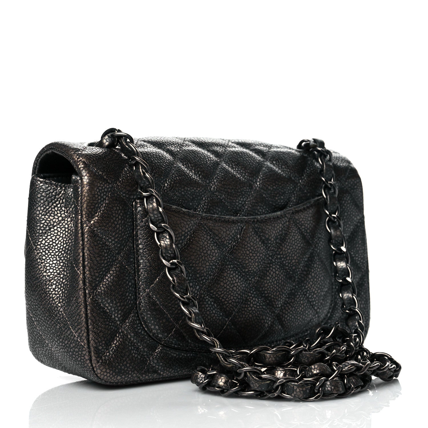 Chanel Metallic Caviar Quilted Mini Rectangular Flap Dark Grey 2 of 10