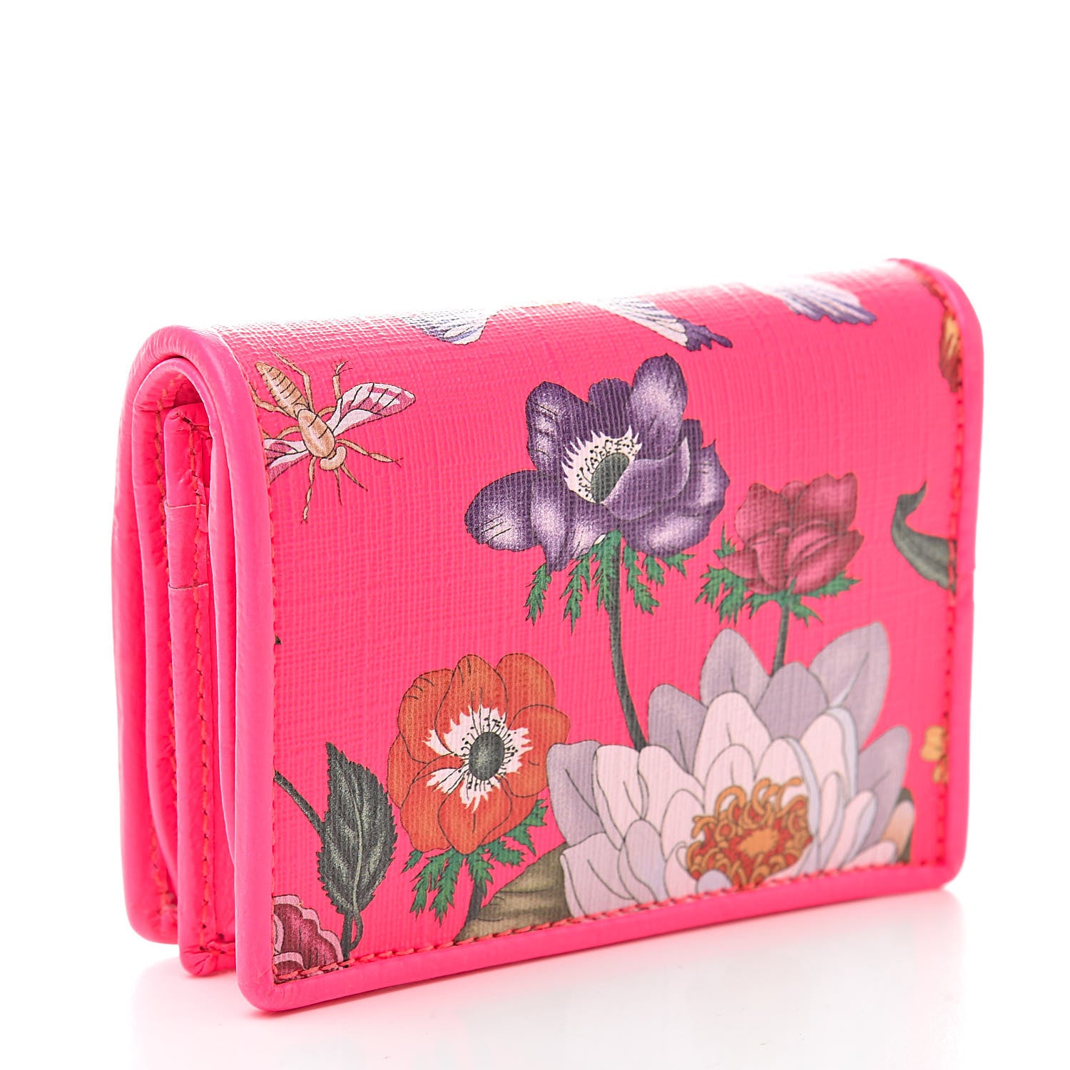 Gucci Calfskin Flora Print Zumi Card Case Fuxia Fluo 3 of 8