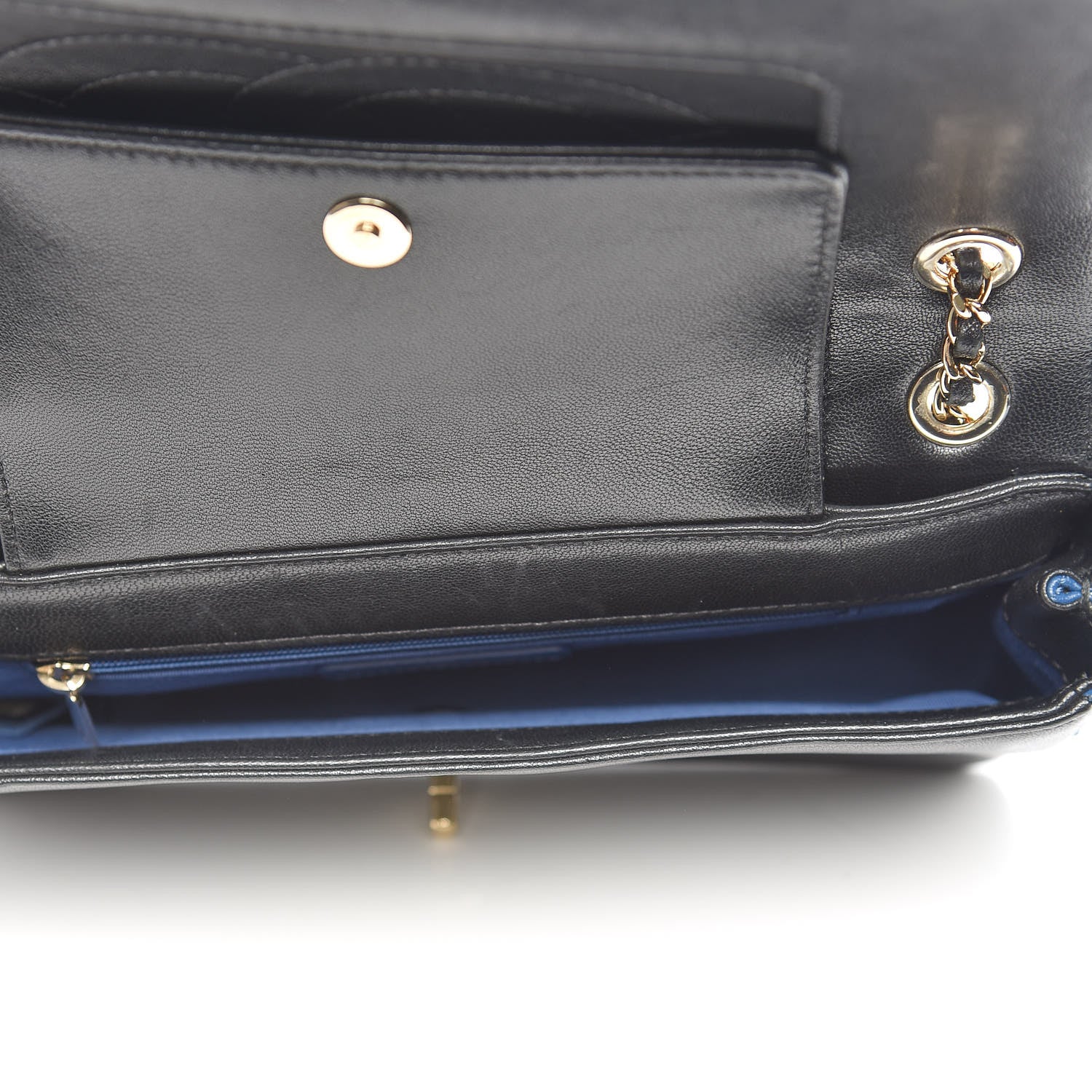 Chanel Sheepskin Quilted Small Mademoiselle Flap Black Blue 5 of 14