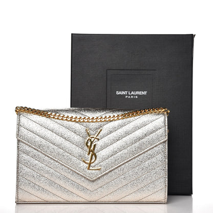 Saint Laurent Grain De Poudre Matelasse Chevron Monogram Chain Wallet Gold 7 of 7