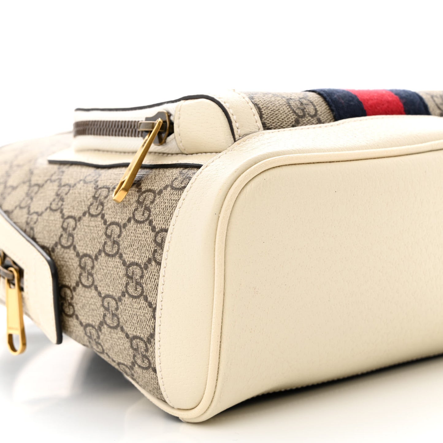 GG Supreme Monogram Textured Calfskin Web Small Ophidia Day Backpack Beige Ebony Mystic White