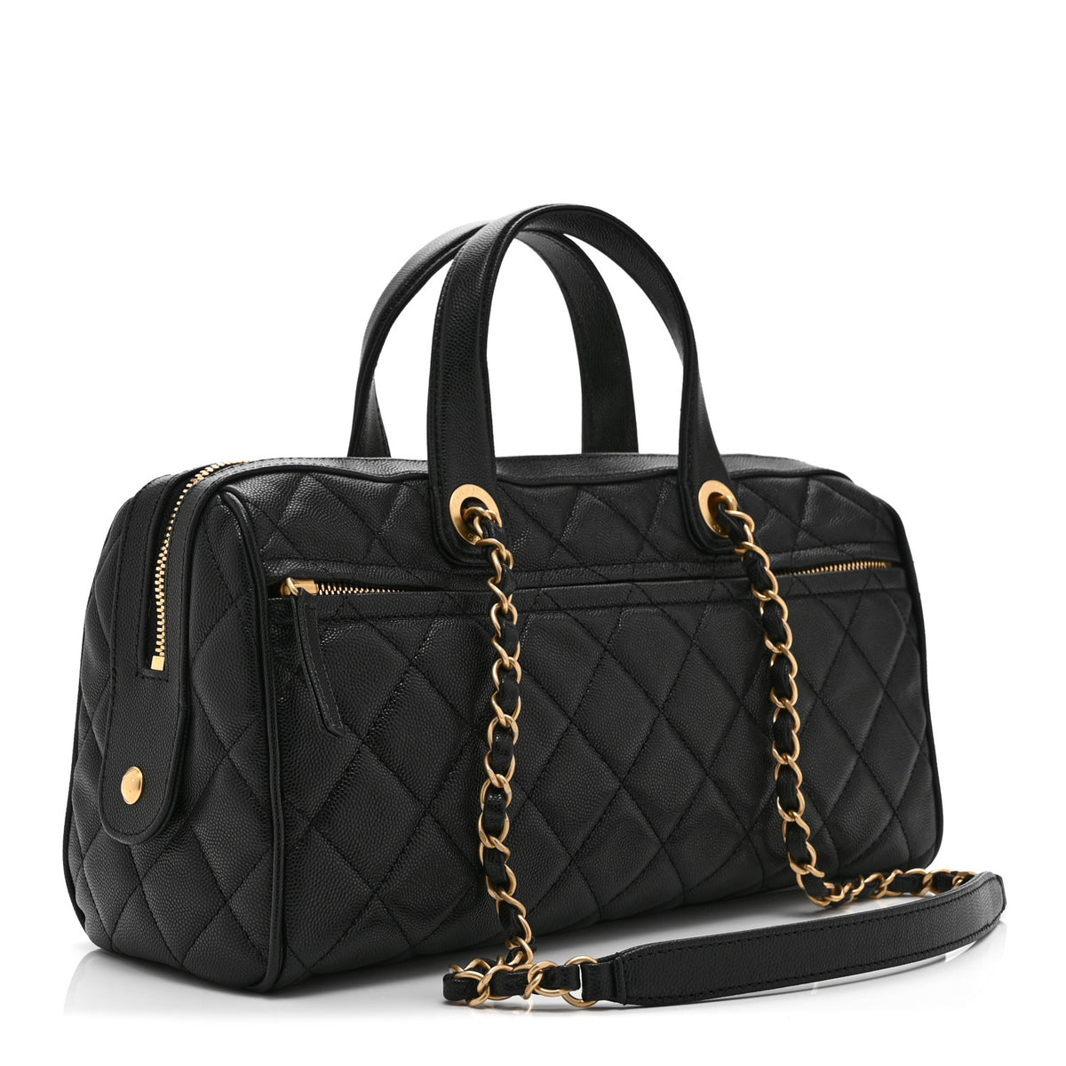 Caviar Quilted Large Bowling Bag Black