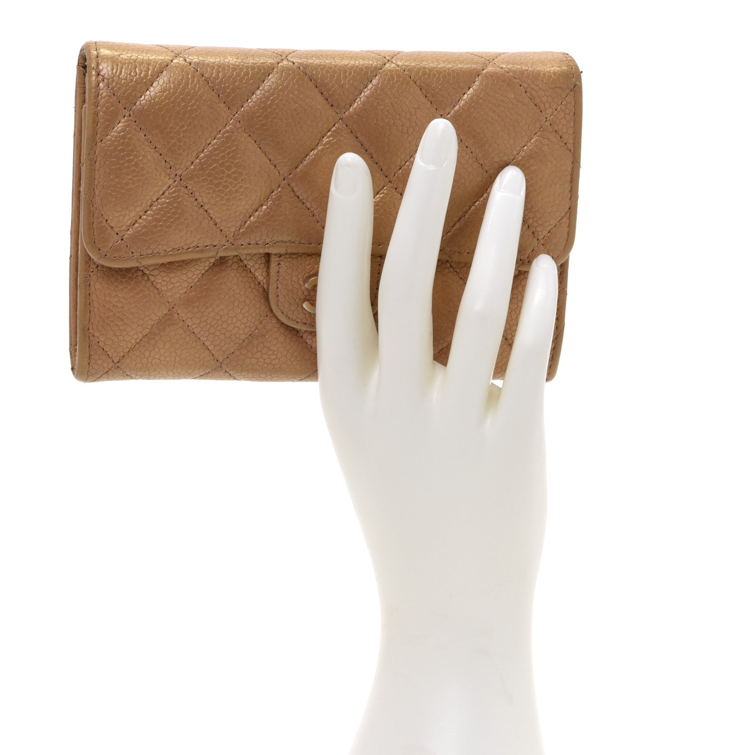 Chanel Pearly Caviar Quilted Small Flap Wallet Gold 2 of 15