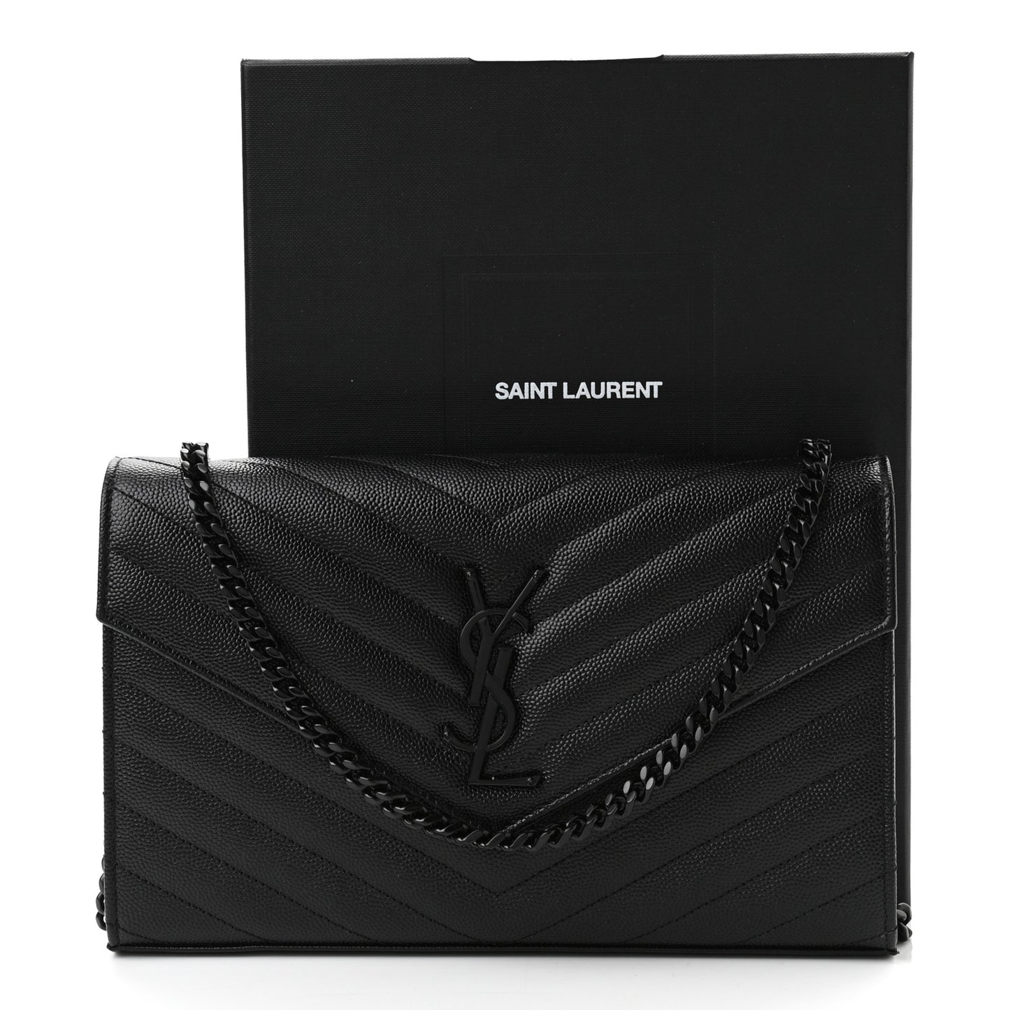 Grain De Poudre Matelasse Chevron Monogram Chain Wallet Black