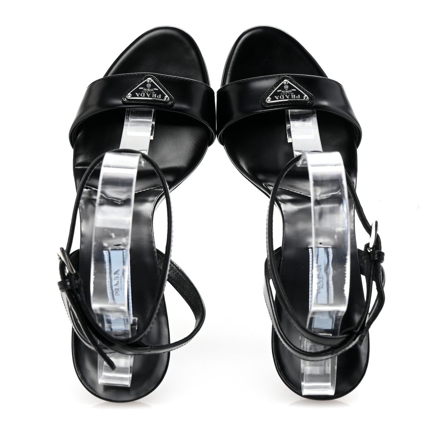 Spazzolato Metal Triangle Logo Ankle Strap 100mm Sandals 37 Black