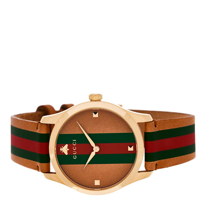 Gucci Stainless Steel Calfskin 38mm G-Timeless Stripe Web Quartz Watch Brown 2 of 5