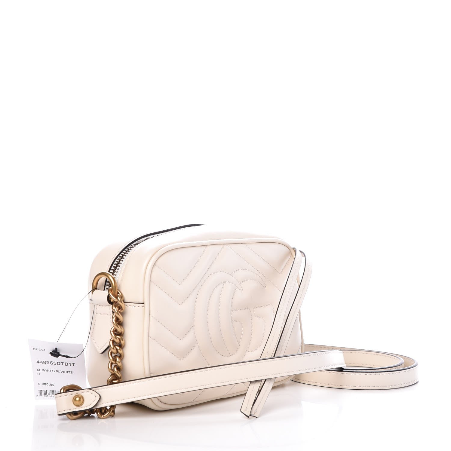 Gucci Calfskin Matelasse Mini GG Marmont Chain Shoulder Bag White 3 of 7