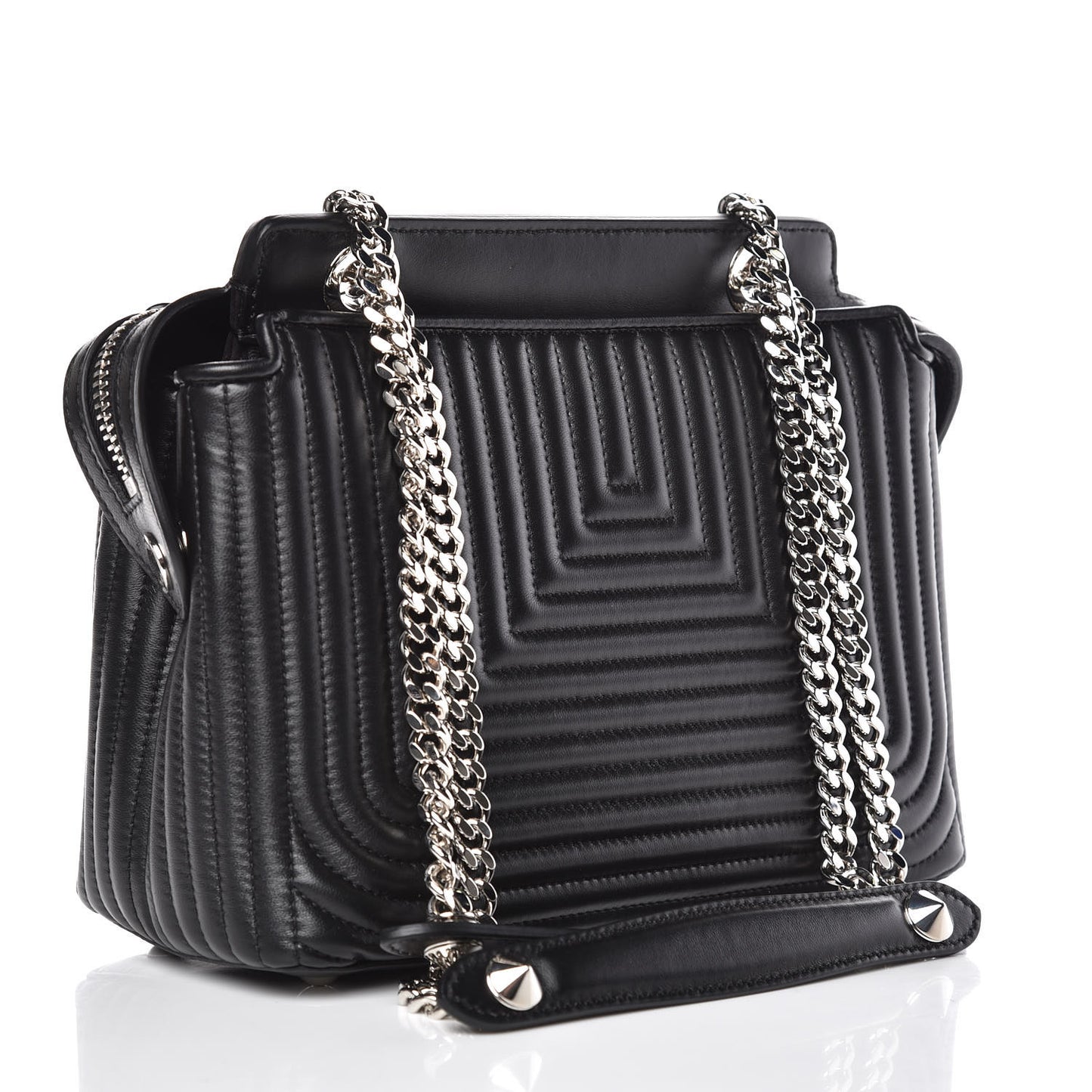 Shiny Nappa Trapuntata Small DotCom Click Chain Satchel Black