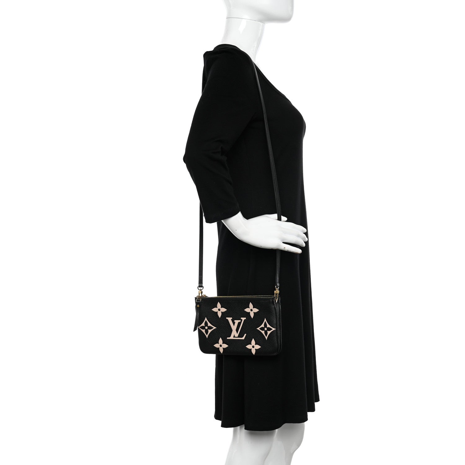 Louis Vuitton Empreinte Monogram Giant Double Zip Pochette Black Cream 2 of 11