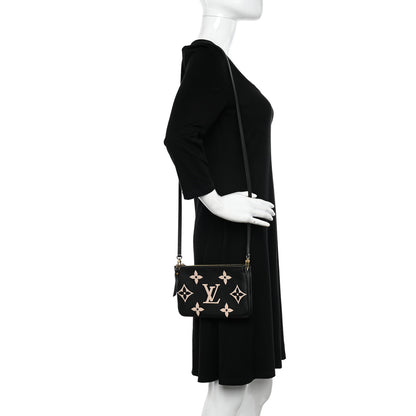 Louis Vuitton Empreinte Monogram Giant Double Zip Pochette Black Cream 2 of 11