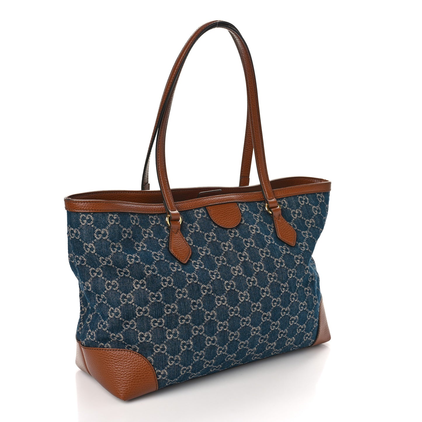 New Denim GG Monogram Medium Ophidia Shopping Tote Blue Tea Cuir