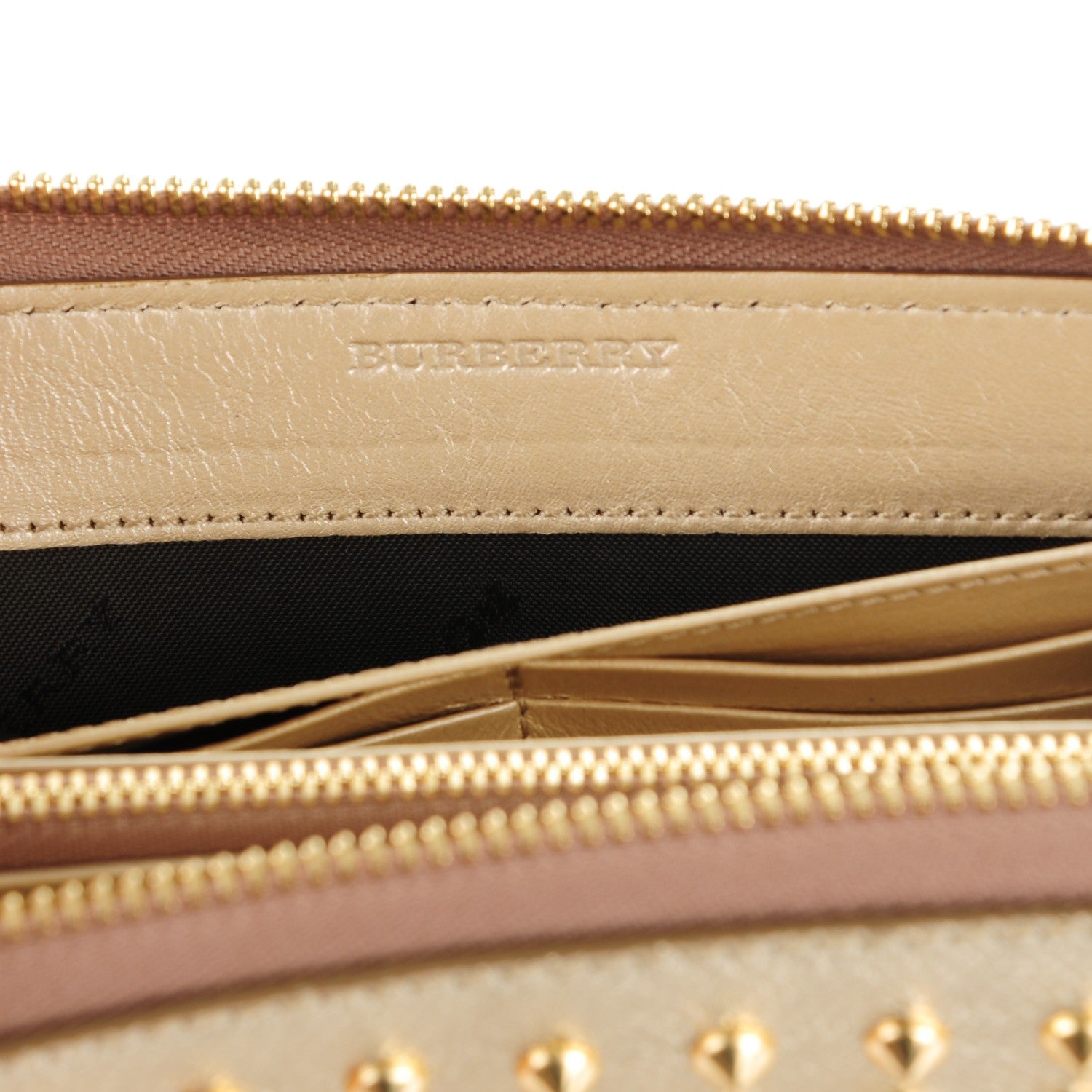 Burberry Metallic Patent Studded Zip Around Wallet Gold 6 of 7