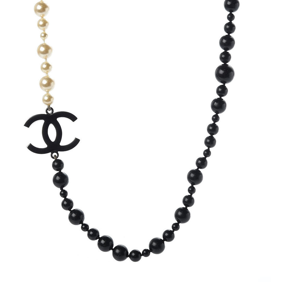 Chanel Ruthenium Pearl Bead CC Short Necklace Black 1 of 7