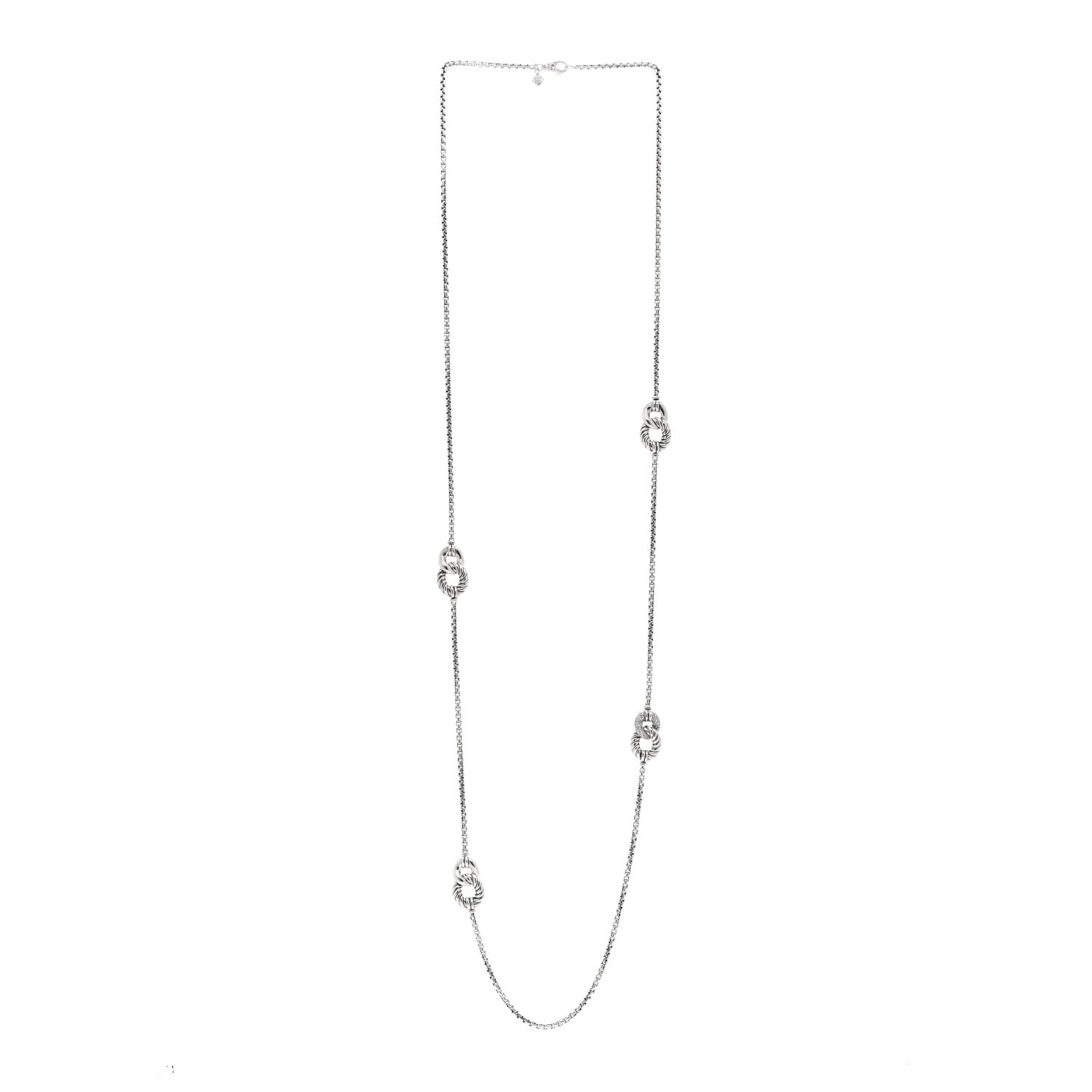 David Yurman Sterling Silver Diamond Belmont Curb Link Station Necklace 36" 3 of 4