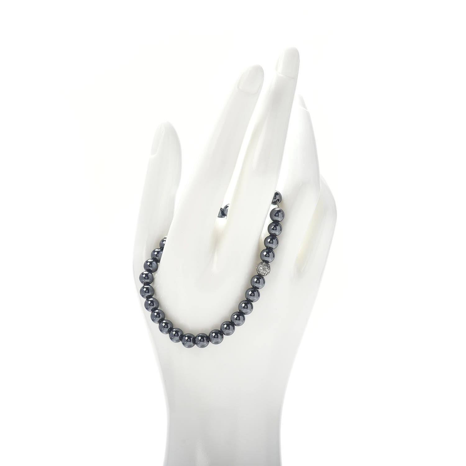 David Yurman Sterling Silver Diamond Hematite 6mm Bead Bracelet 2 of 4