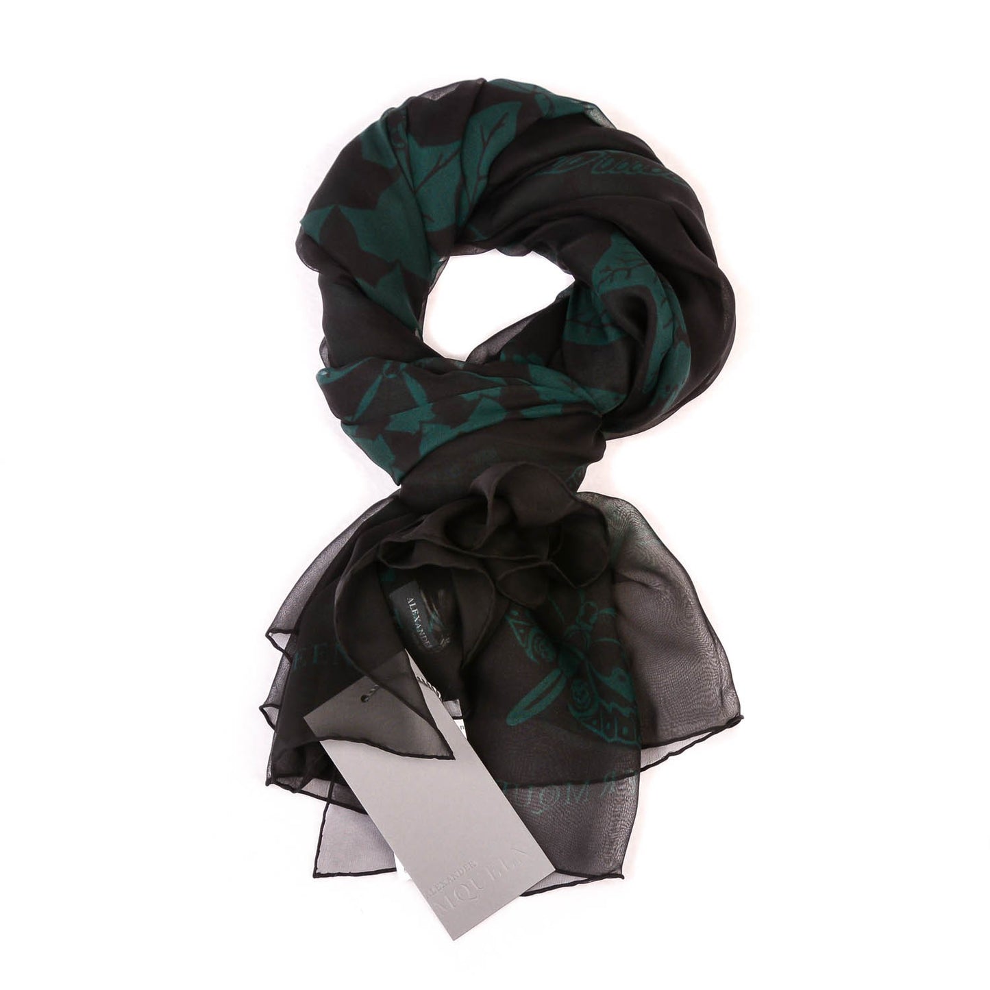 Silk Chiffon Escher Ivy Scarf Black Dark Green